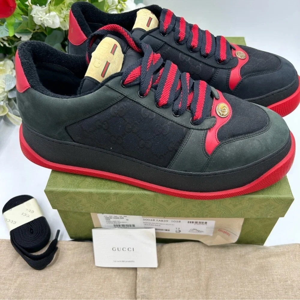 Men’s Gucci SCREENER sneakers in black GG canvas/leather size 12